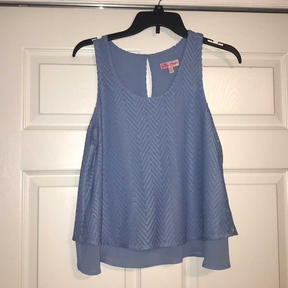 Sleeveless light blue tank top